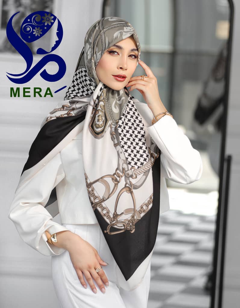 scarf-merashop روسری سفید طرح هرمس